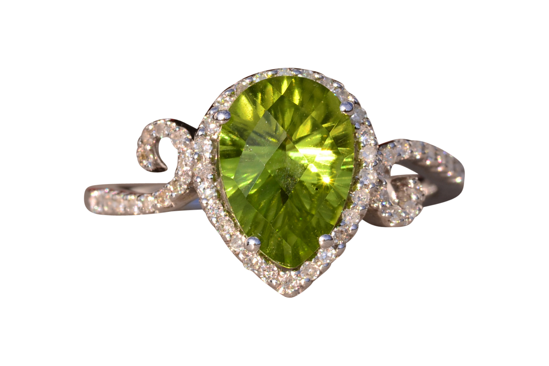 The 92nd Avenue: Peridot and Natural Diamond Ring in White Gold