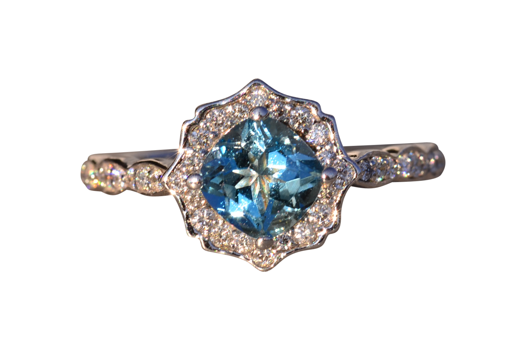 The 104th Avenue: Blue Topaz and Natural Diamond Ring in White Gold