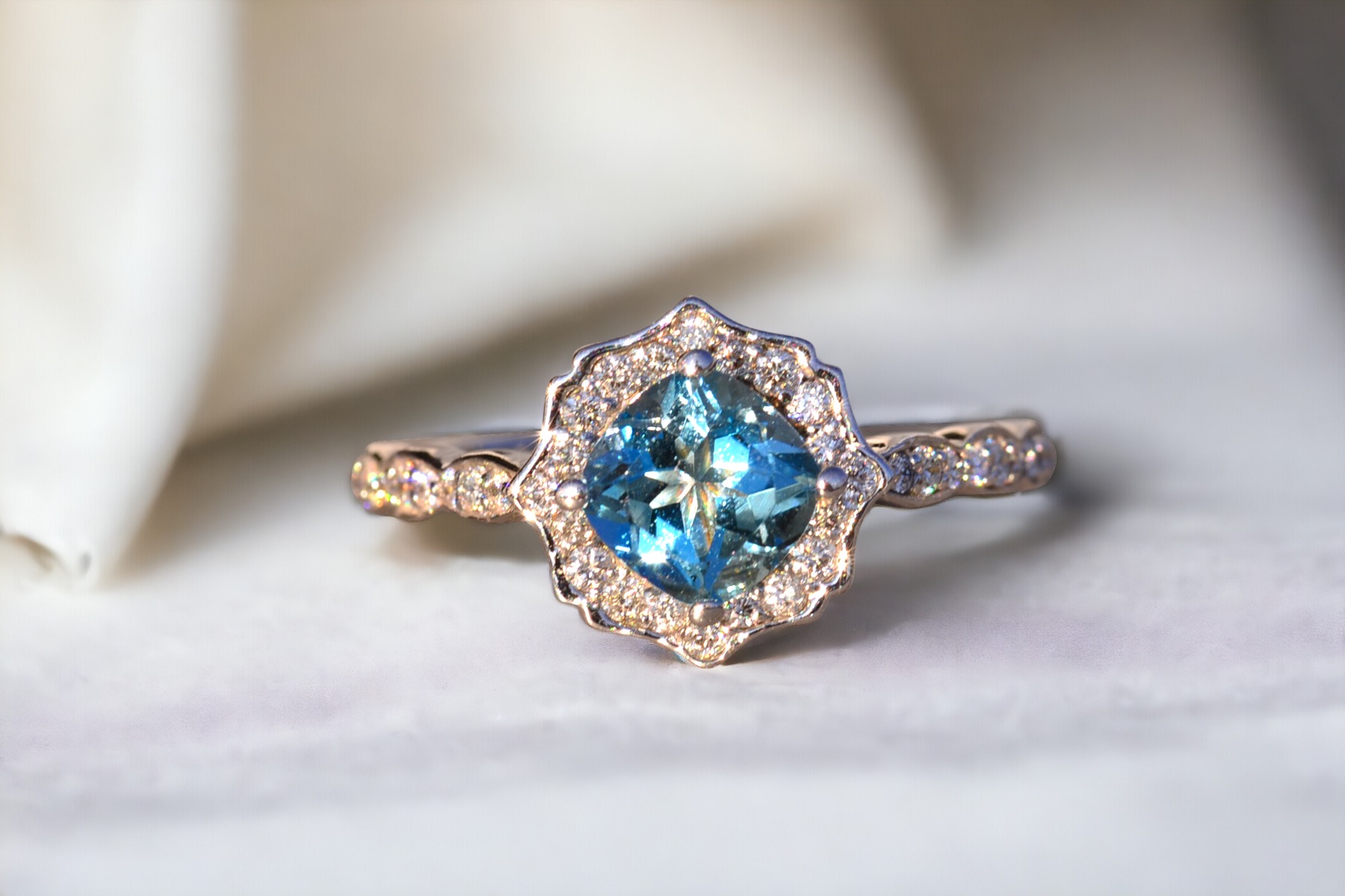 The 104th Avenue: Blue Topaz and Natural Diamond Ring in White Gold - Image 11