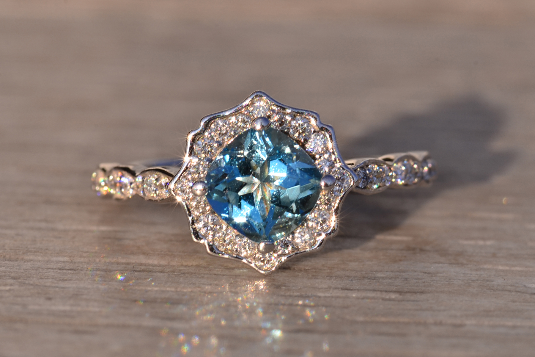 The 104th Avenue: Blue Topaz and Natural Diamond Ring in White Gold - Image 2