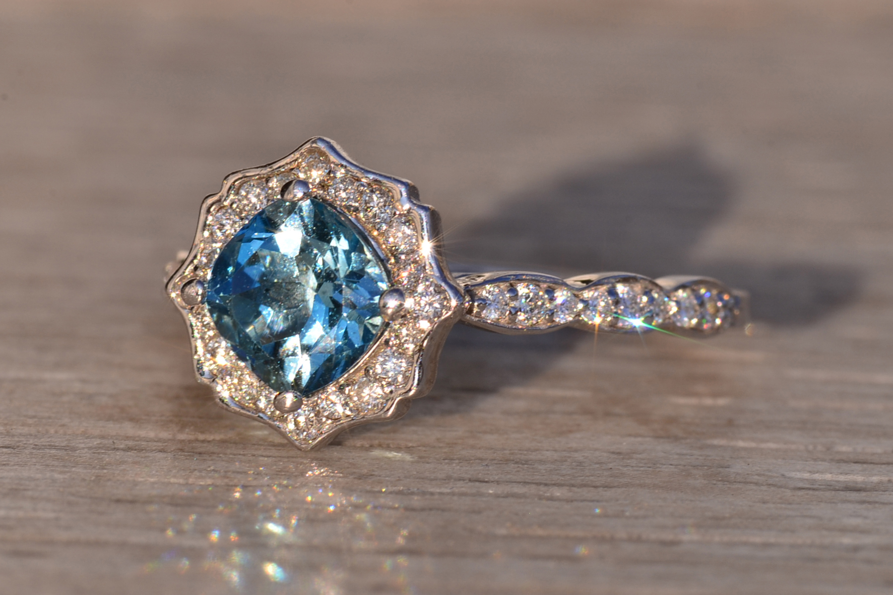 The 104th Avenue: Blue Topaz and Natural Diamond Ring in White Gold - Image 3