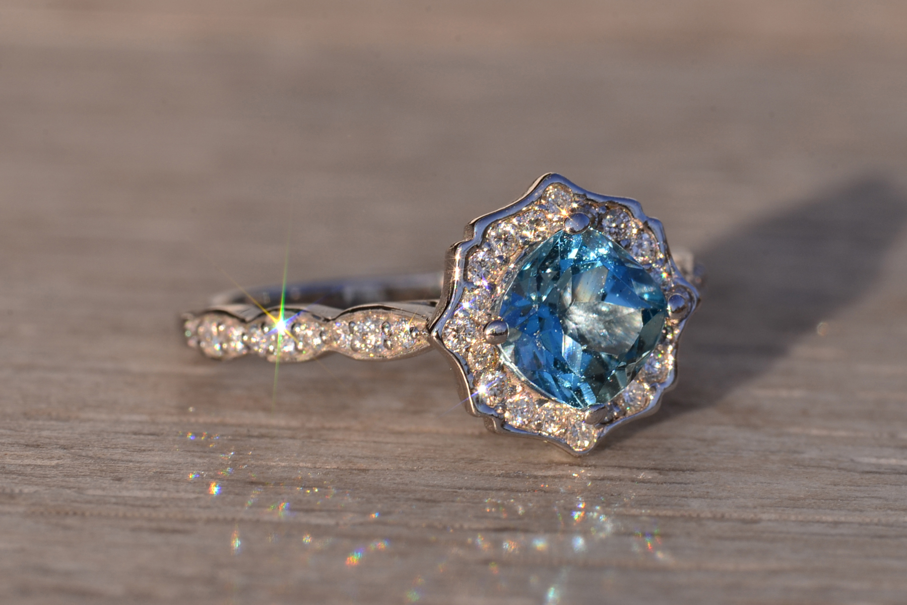 The 104th Avenue: Blue Topaz and Natural Diamond Ring in White Gold - Image 6