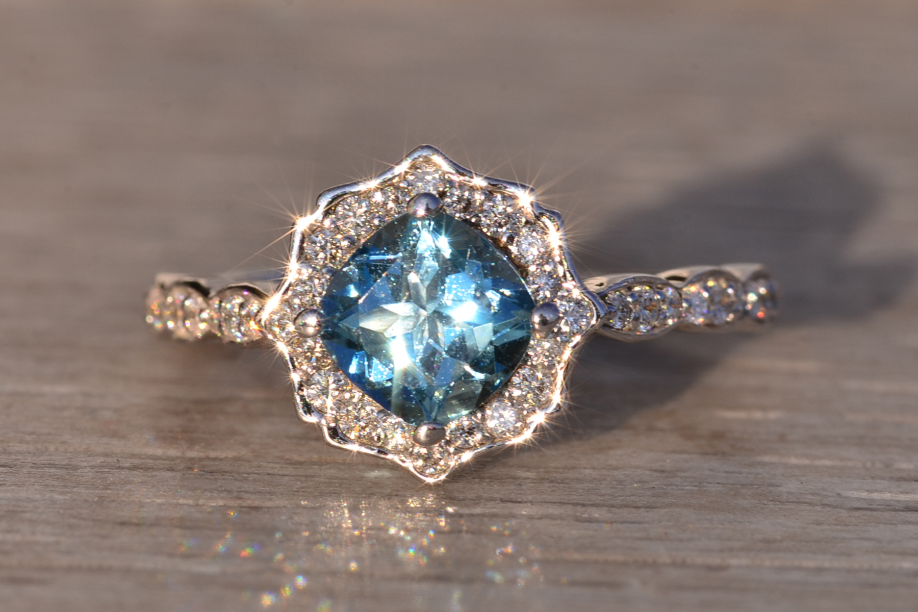 The 104th Avenue: Blue Topaz and Natural Diamond Ring in White Gold - Image 7