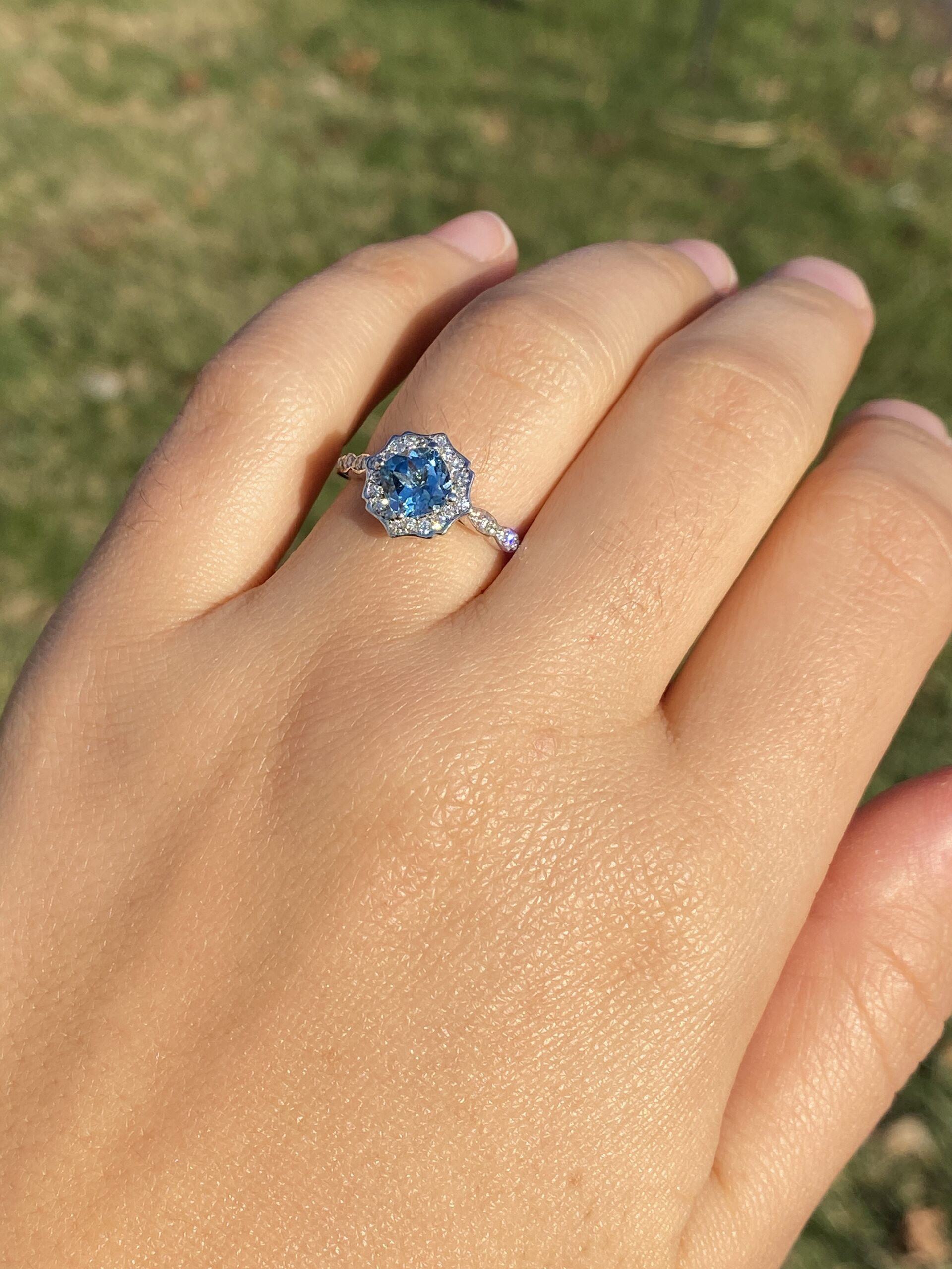 The 104th Avenue: Blue Topaz and Natural Diamond Ring in White Gold - Image 9