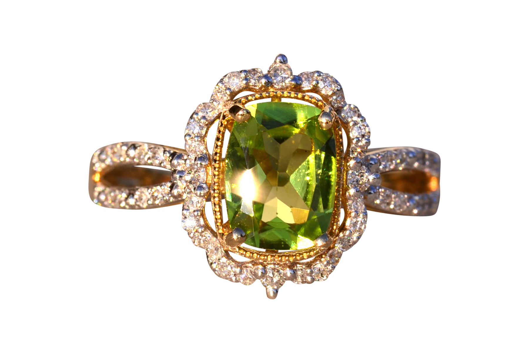 The 97th Avenue: Peridot and Natural Diamond Ring in Yellow Gold