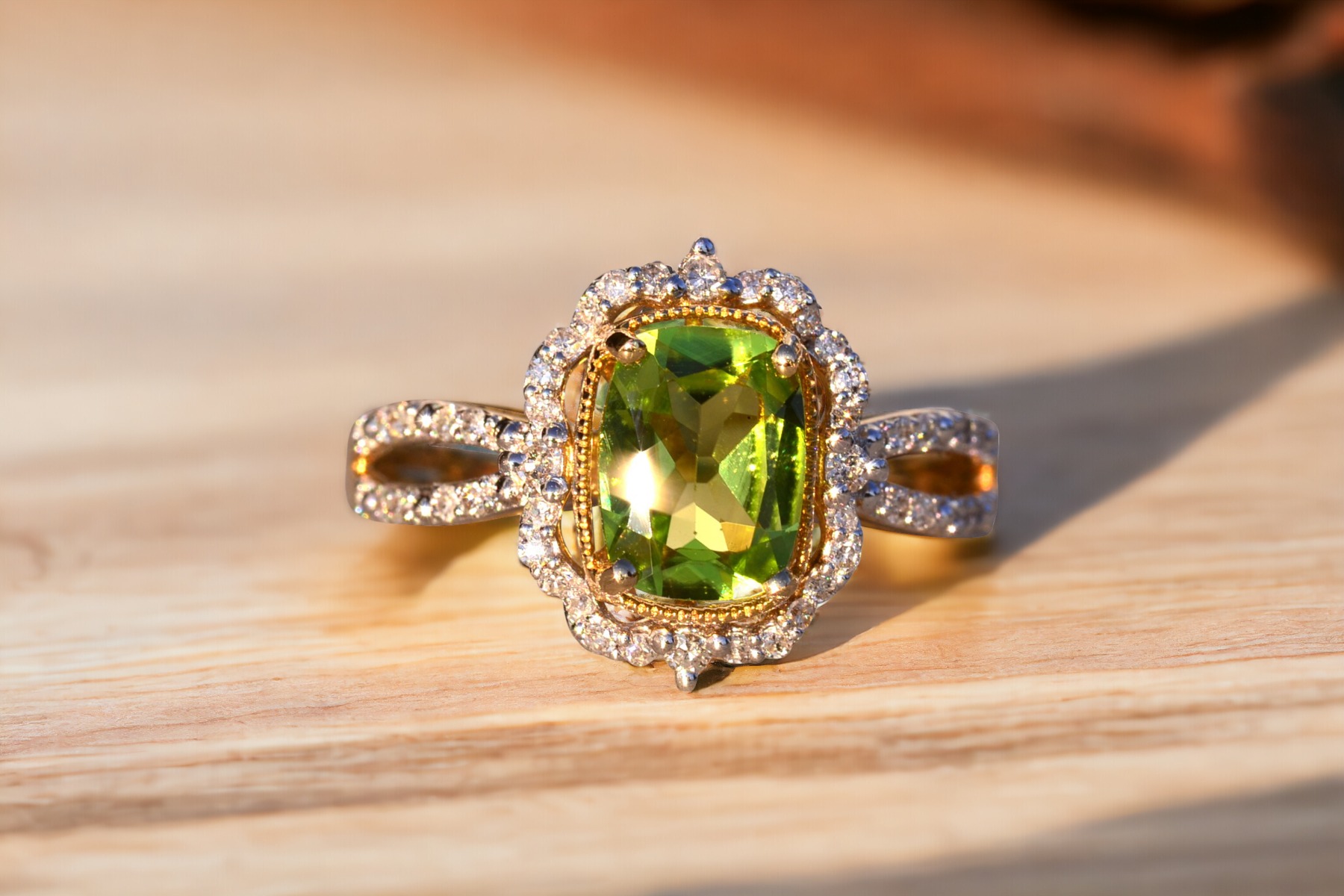 The 97th Avenue: Peridot and Natural Diamond Ring in Yellow Gold - Image 11