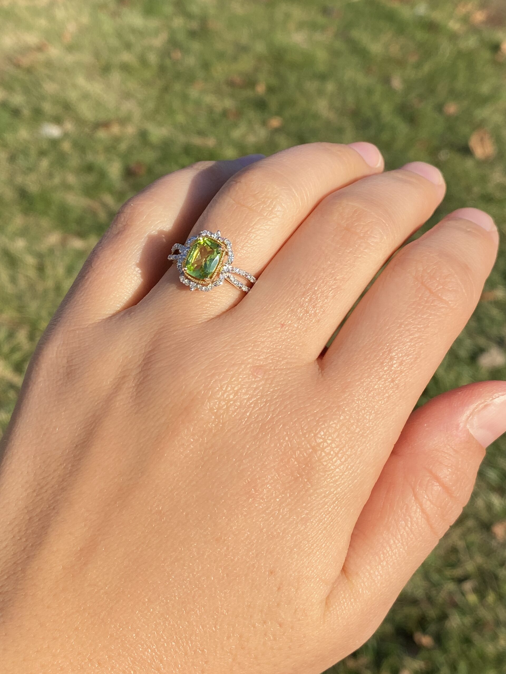 The 97th Avenue: Peridot and Natural Diamond Ring in Yellow Gold - Image 9