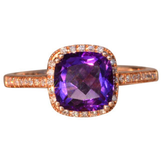 The 98th Avenue: Cushion Cut Amethyst and Natural Diamond Ring in Rose Gold