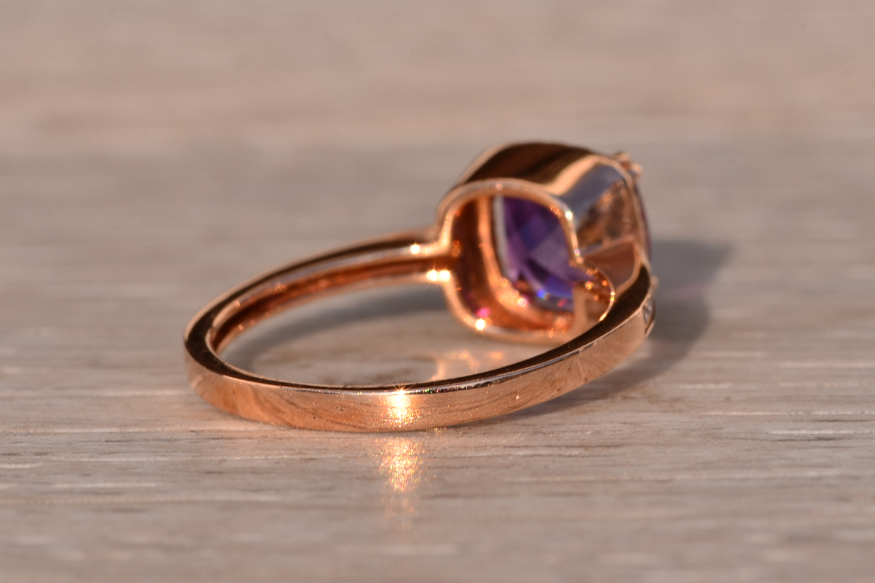 The 98th Avenue: Cushion Cut Amethyst and Natural Diamond Ring in Rose Gold - Image 5
