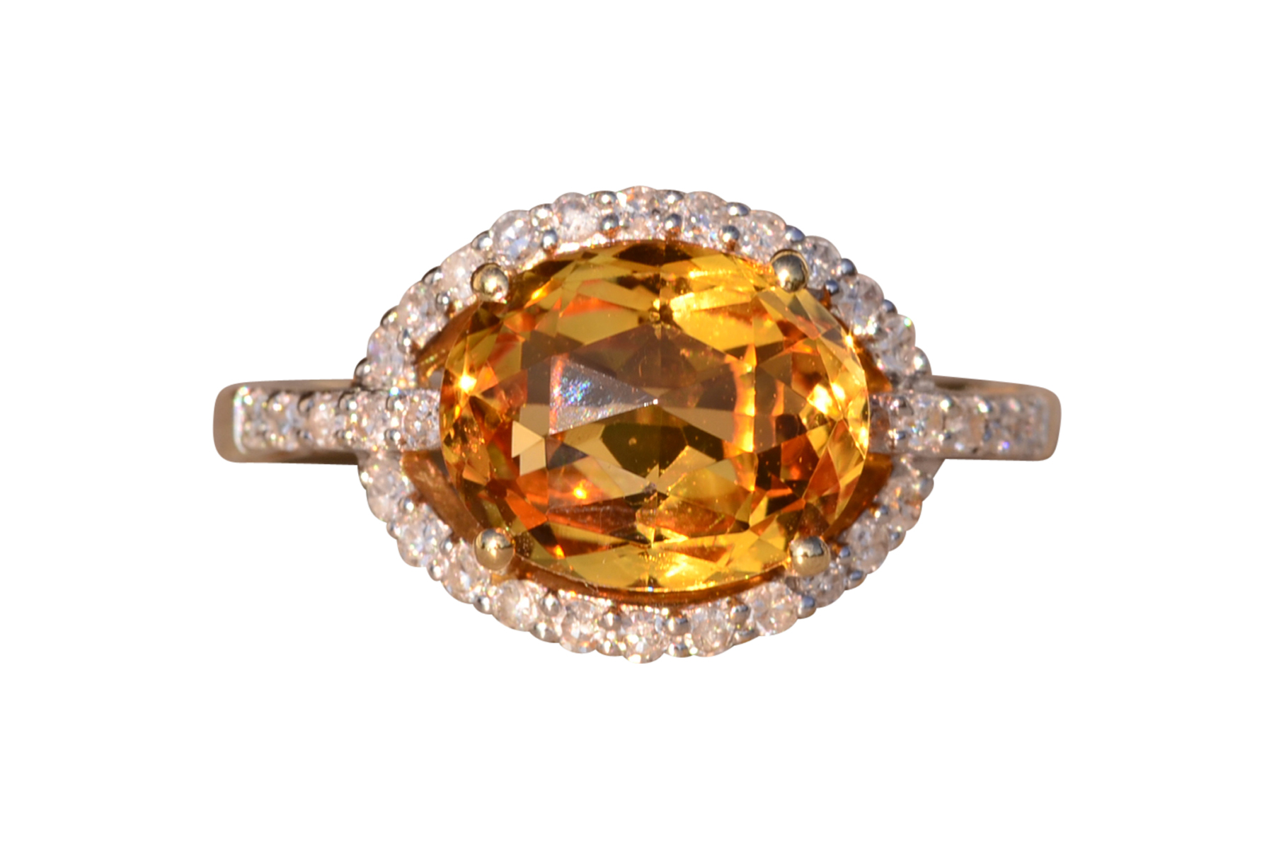 The 88th Avenue: Checkerboard Cut Citrine and Diamond Ring in Yellow Gold