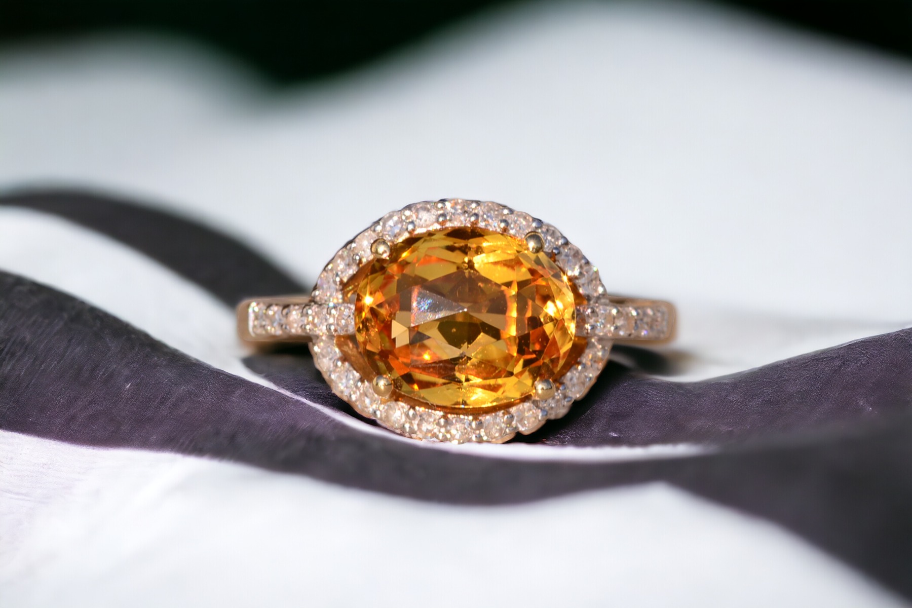 The 88th Avenue: Checkerboard Cut Citrine and Diamond Ring in Yellow Gold - Image 11