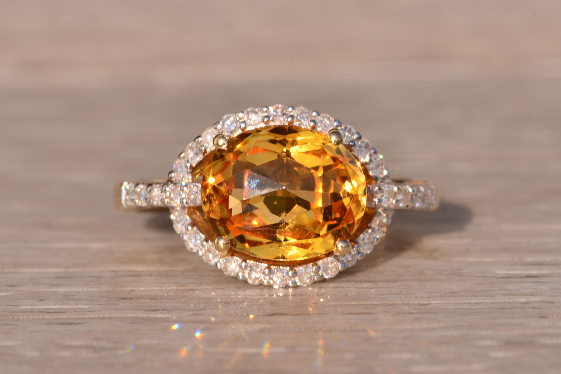 The 88th Avenue: Checkerboard Cut Citrine and Diamond Ring in Yellow Gold - Image 2
