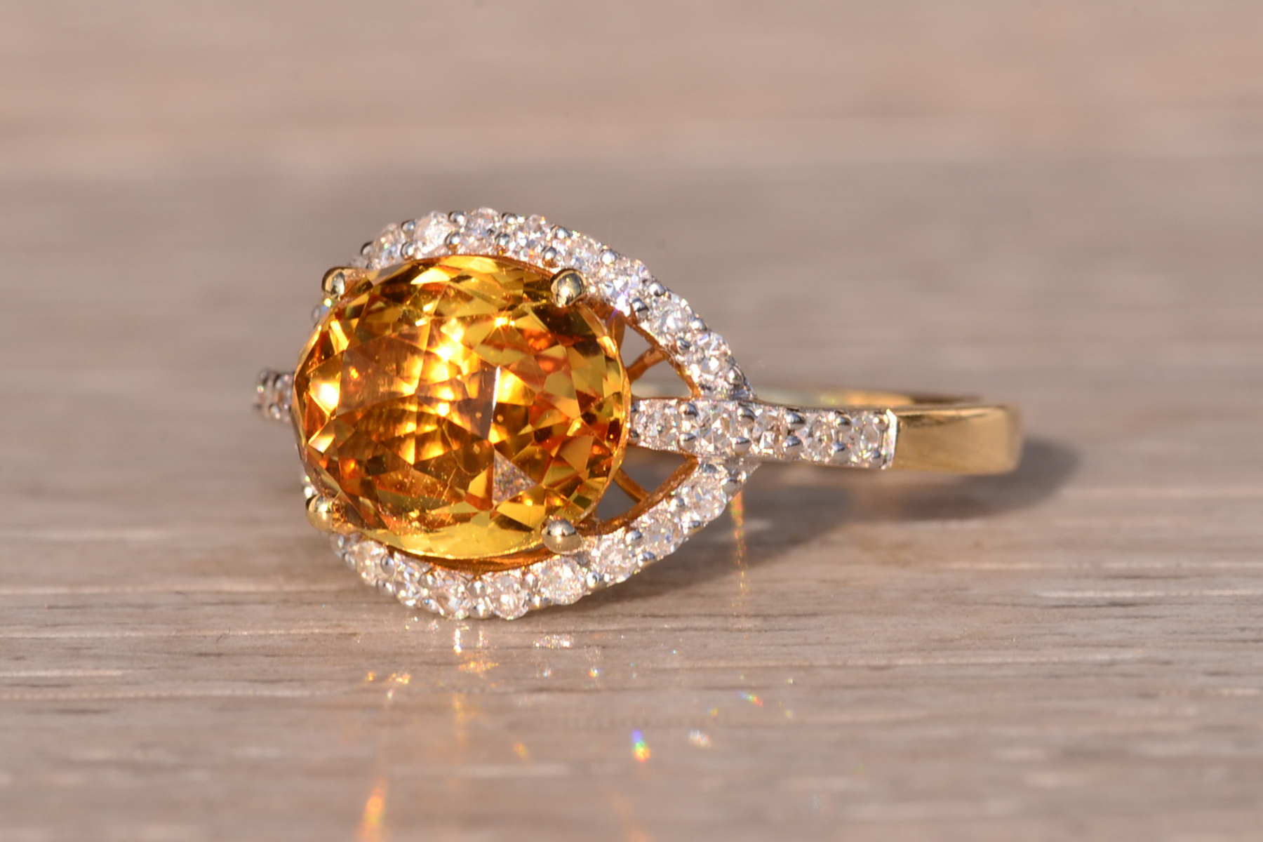 The 88th Avenue: Checkerboard Cut Citrine and Diamond Ring in Yellow Gold - Image 3