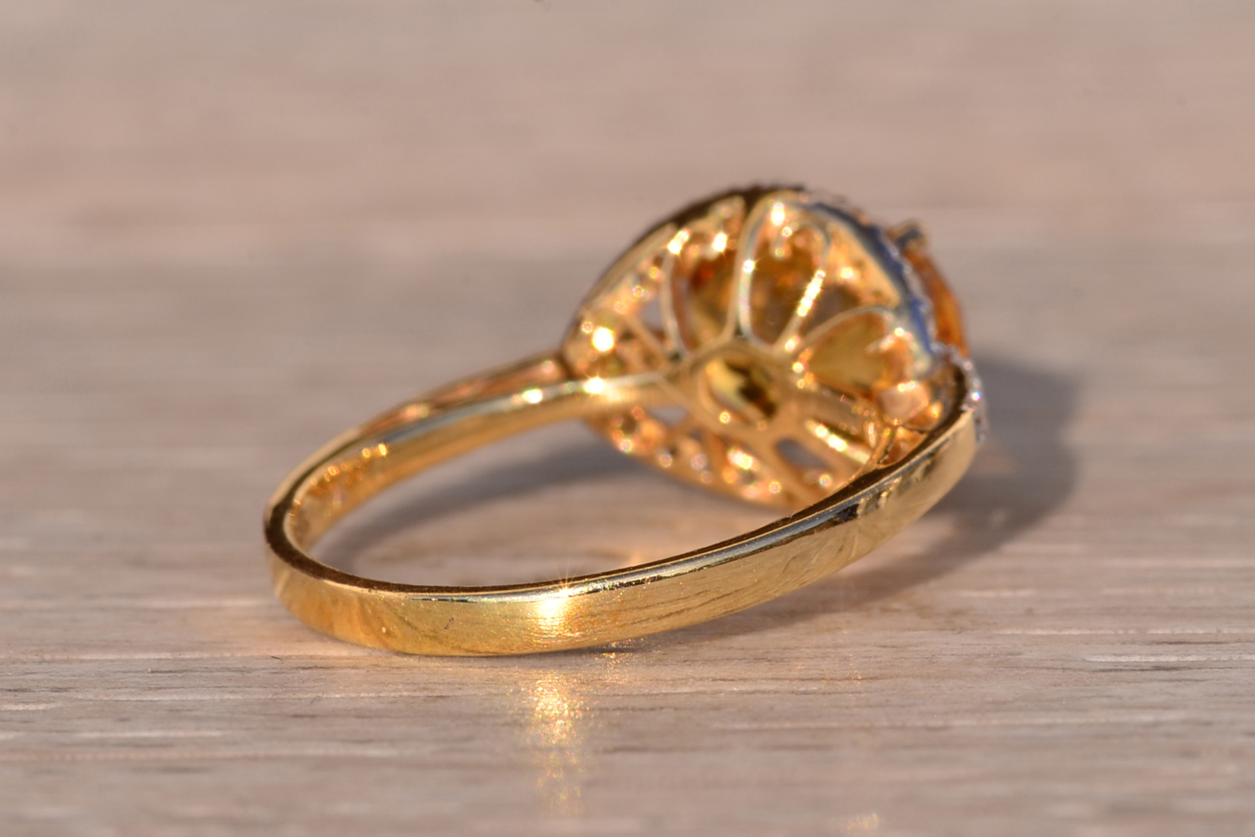 The 88th Avenue: Checkerboard Cut Citrine and Diamond Ring in Yellow Gold - Image 5