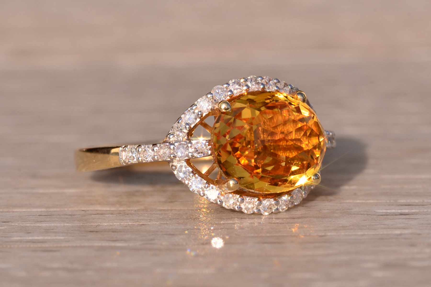The 88th Avenue: Checkerboard Cut Citrine and Diamond Ring in Yellow Gold - Image 6