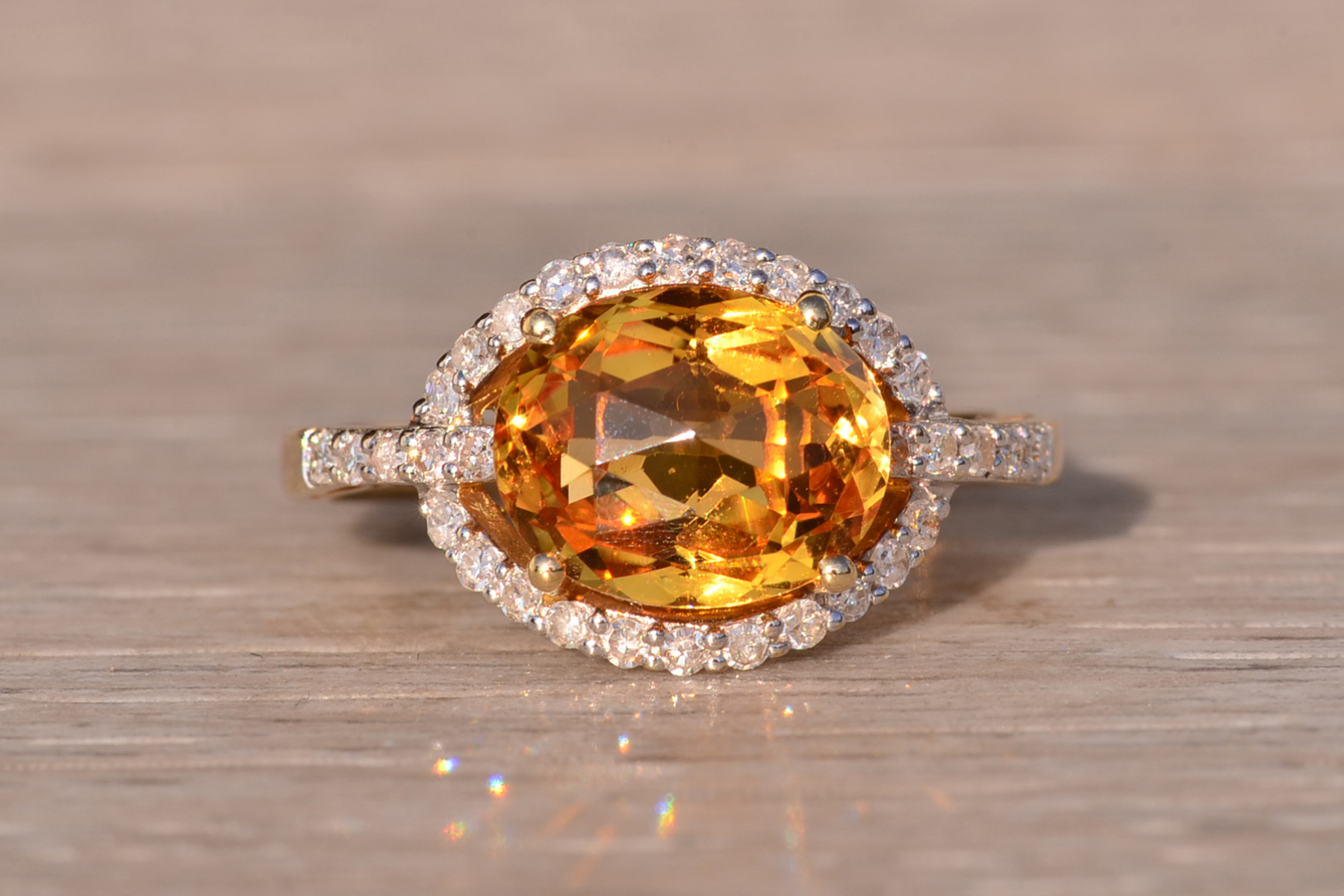 The 88th Avenue: Checkerboard Cut Citrine and Diamond Ring in Yellow Gold - Image 7