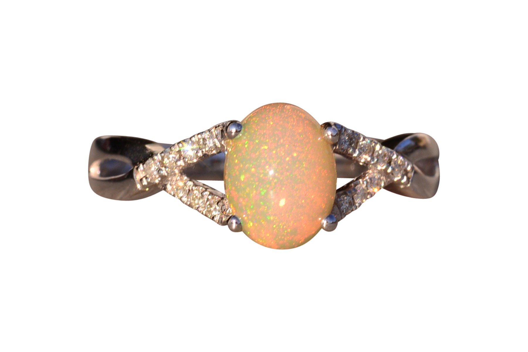 The 107th Street: Opal and Diamond Ring in White Gold