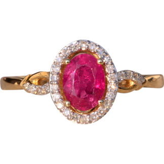 The 105th Avenue: Natural Ruby and Diamond Halo Ring in Yellow Gold