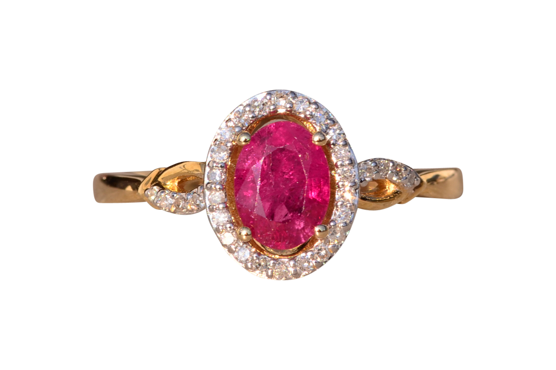 The 105th Avenue: Natural Ruby and Diamond Halo Ring in Yellow Gold