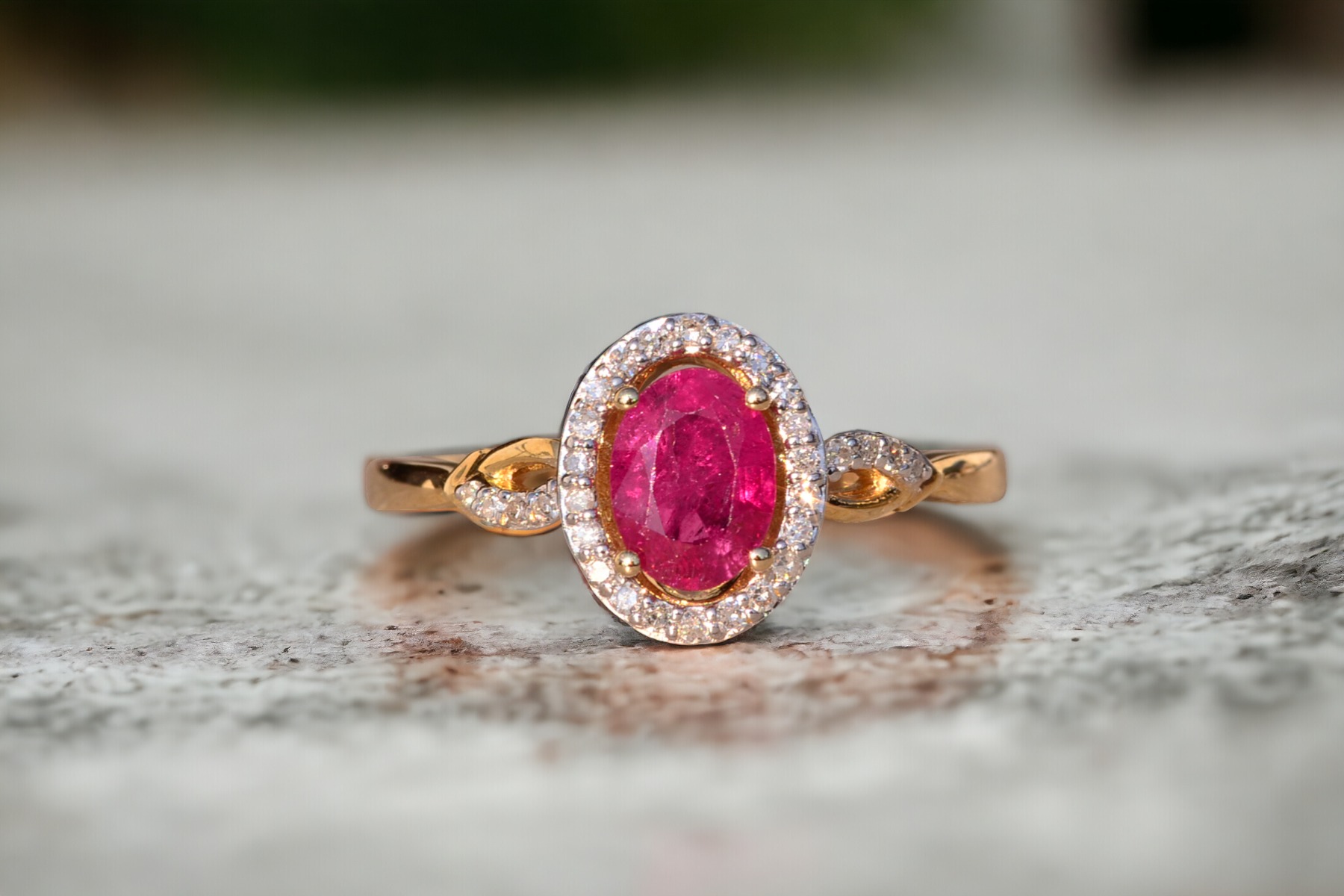 The 105th Avenue: Natural Ruby and Diamond Halo Ring in Yellow Gold - Image 11