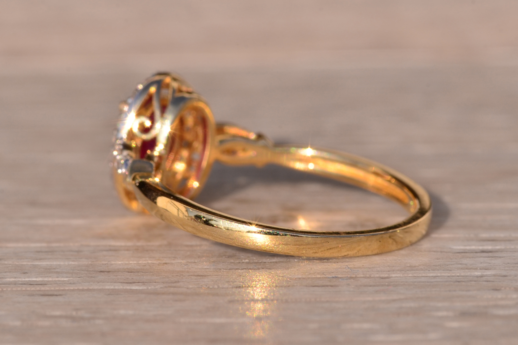 The 105th Avenue: Natural Ruby and Diamond Halo Ring in Yellow Gold - Image 4