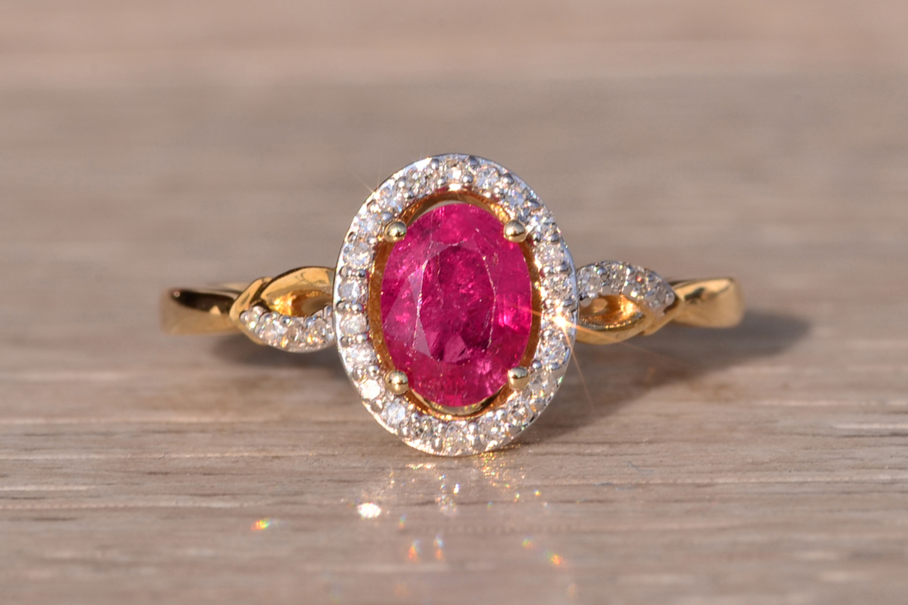 The 105th Avenue: Natural Ruby and Diamond Halo Ring in Yellow Gold - Image 7
