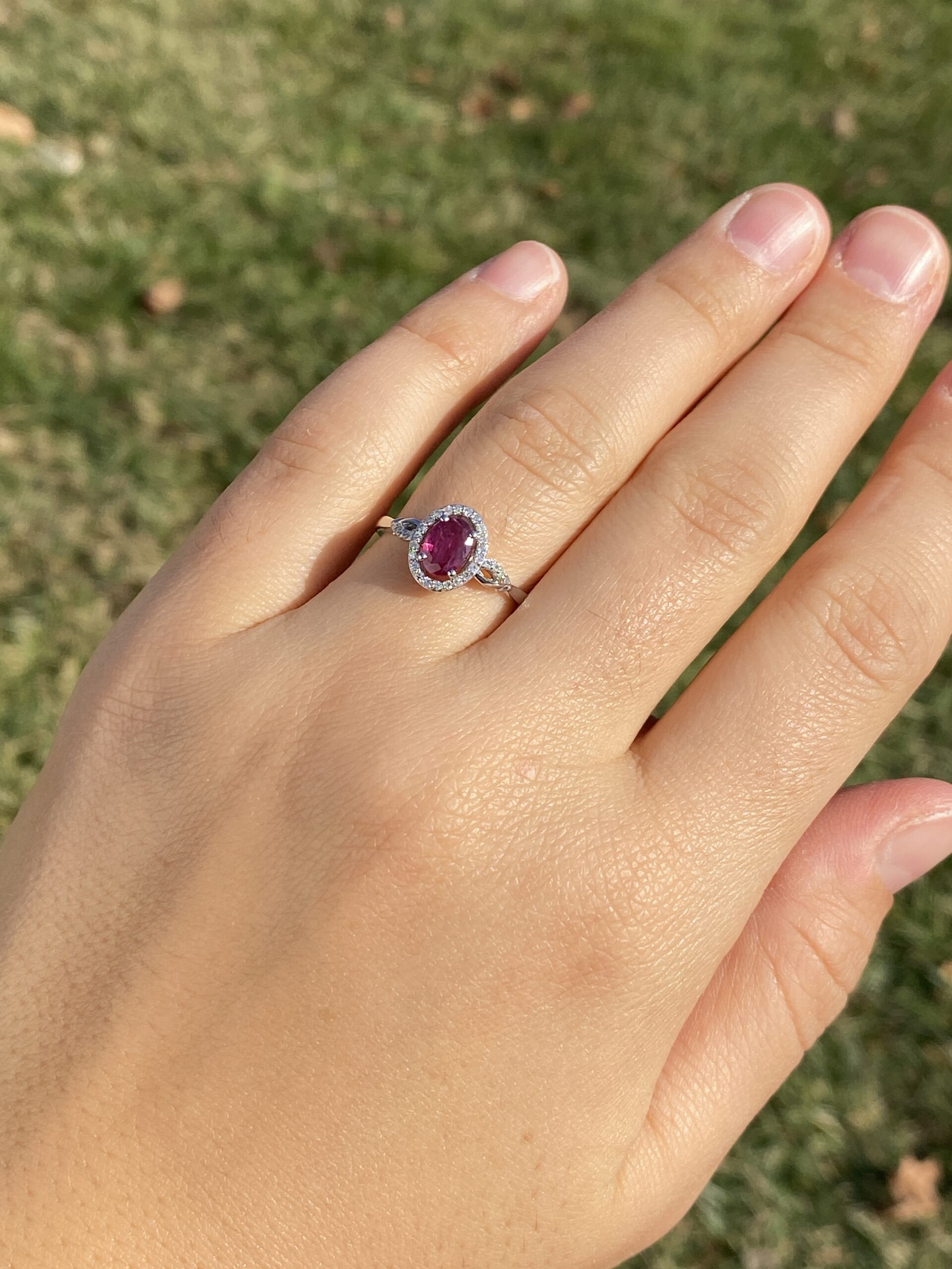 The 105th Avenue: Natural Ruby and Diamond Halo Ring in Yellow Gold - Image 9