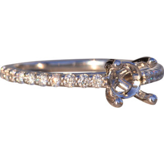 Shared Prong Set Round Brilliant Cut Natural Diamond Semi Mount in White Gold