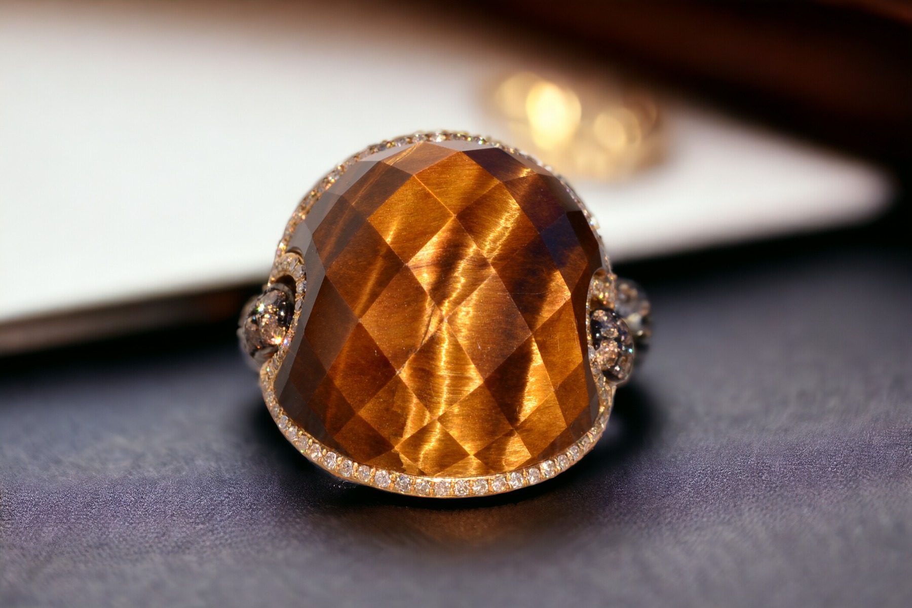 The 152nd Avenue: Checkerboard Cut Tigers Eye Quartz with Natural Diamonds - Image 11