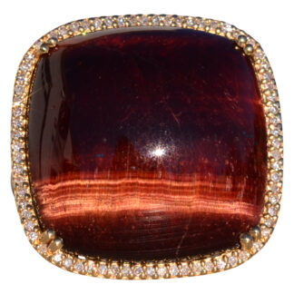 The 142nd Avenue: Chestnut Colored Tigers Eye Cocktail Ring with Diamond Halo