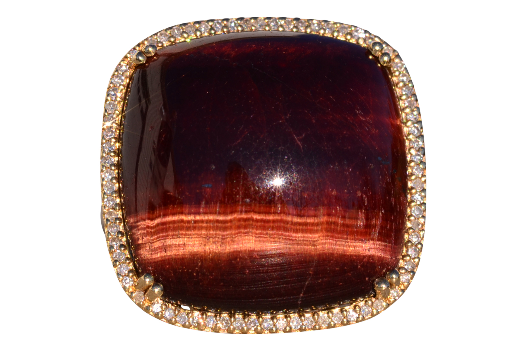 The 142nd Avenue: Chestnut Colored Tigers Eye Cocktail Ring with Diamond Halo