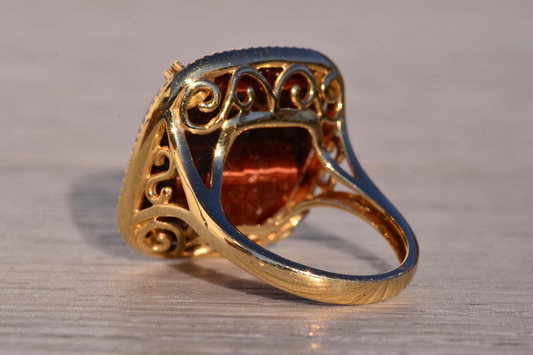 The 142nd Avenue: Chestnut Colored Tigers Eye Cocktail Ring with Diamond Halo - Image 4