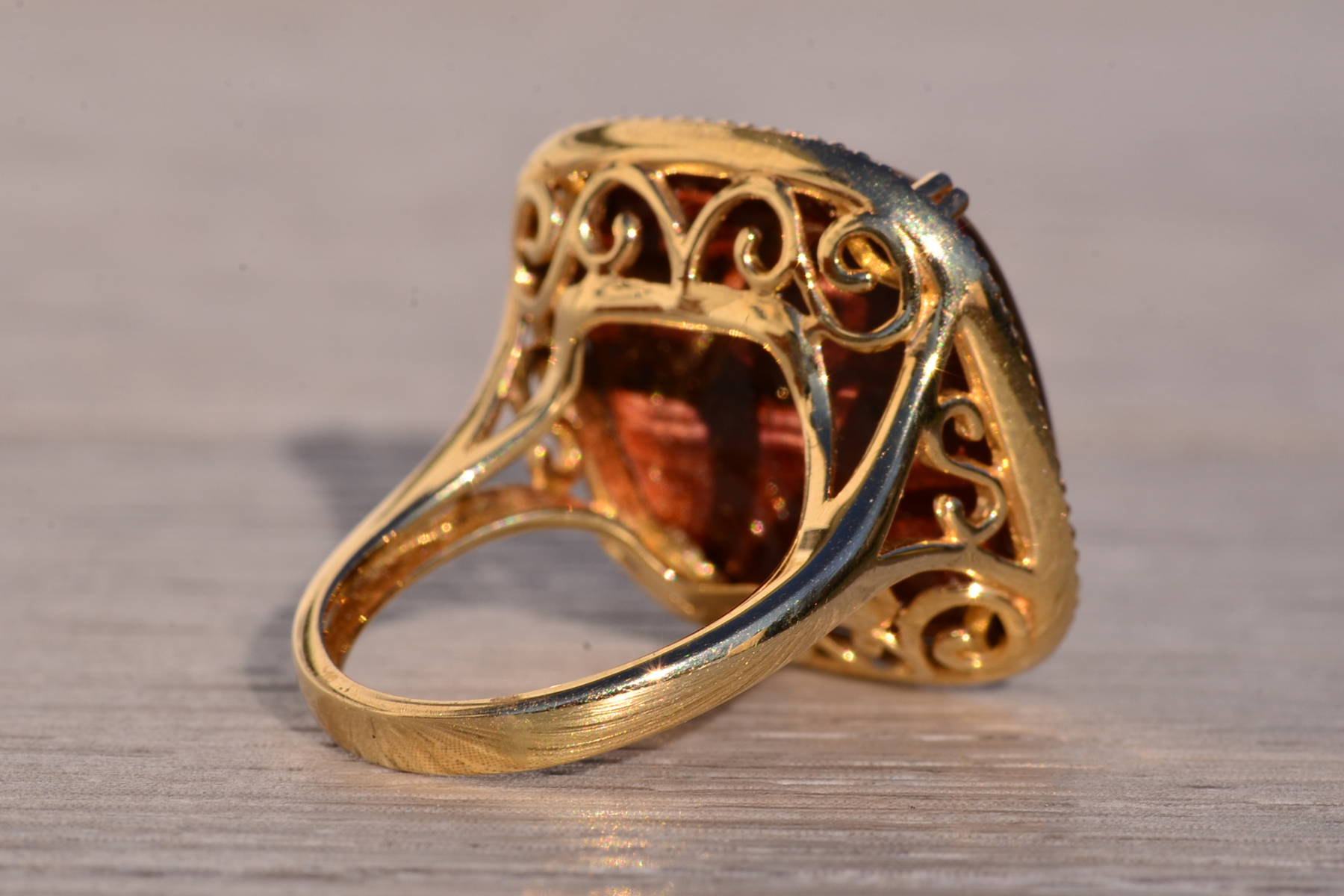 The 142nd Avenue: Chestnut Colored Tigers Eye Cocktail Ring with Diamond Halo - Image 5