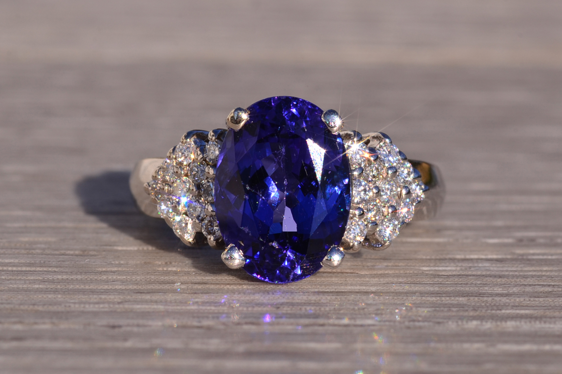 The 153rd Avenue: Oval Brilliant Cut Tanzanite and Natural Diamond Ring in White Gold - Image 2