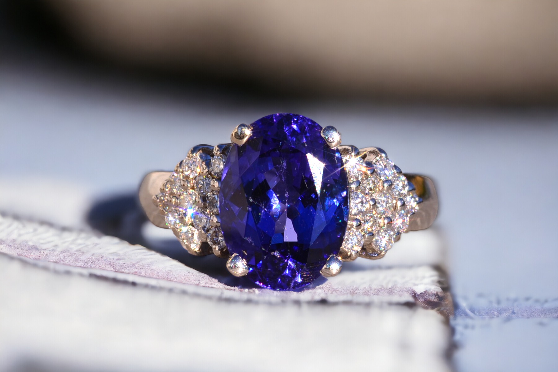 The 153rd Avenue: Oval Brilliant Cut Tanzanite and Natural Diamond Ring in White Gold - Image 10