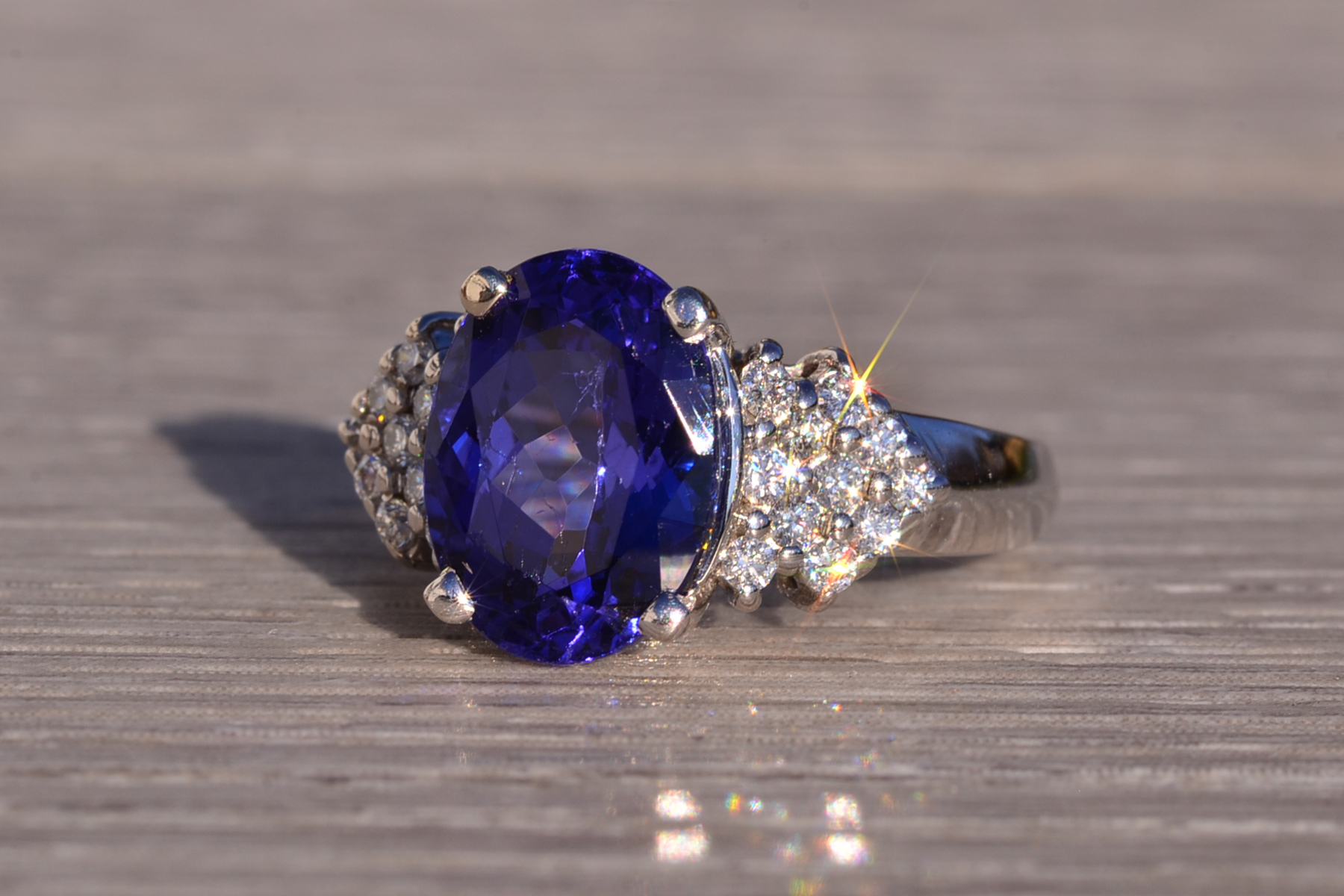 The 153rd Avenue: Oval Brilliant Cut Tanzanite and Natural Diamond Ring in White Gold - Image 3