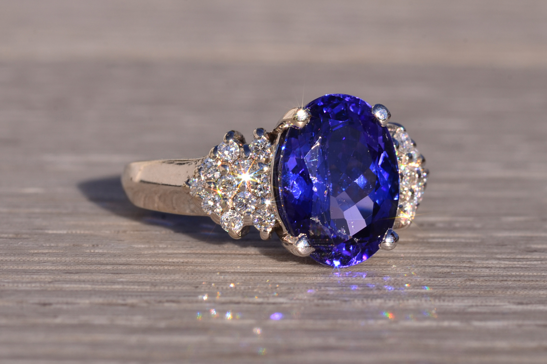 The 153rd Avenue: Oval Brilliant Cut Tanzanite and Natural Diamond Ring in White Gold - Image 6