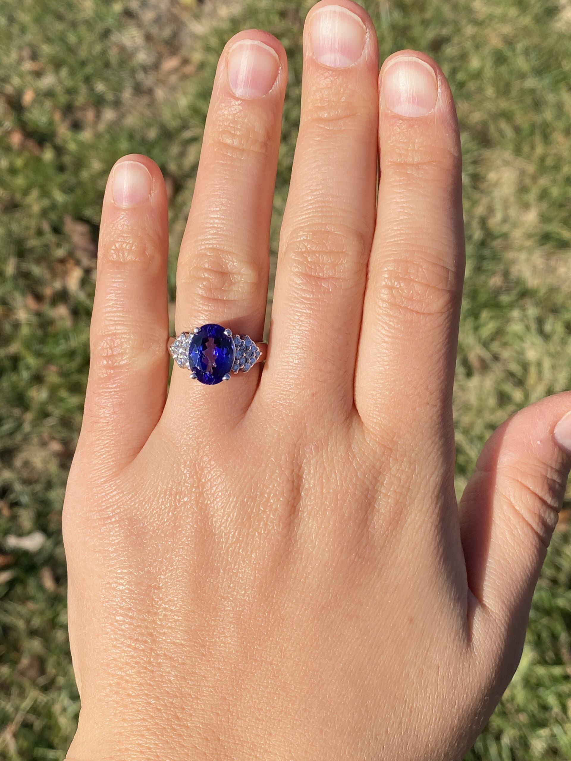The 153rd Avenue: Oval Brilliant Cut Tanzanite and Natural Diamond Ring in White Gold - Image 7
