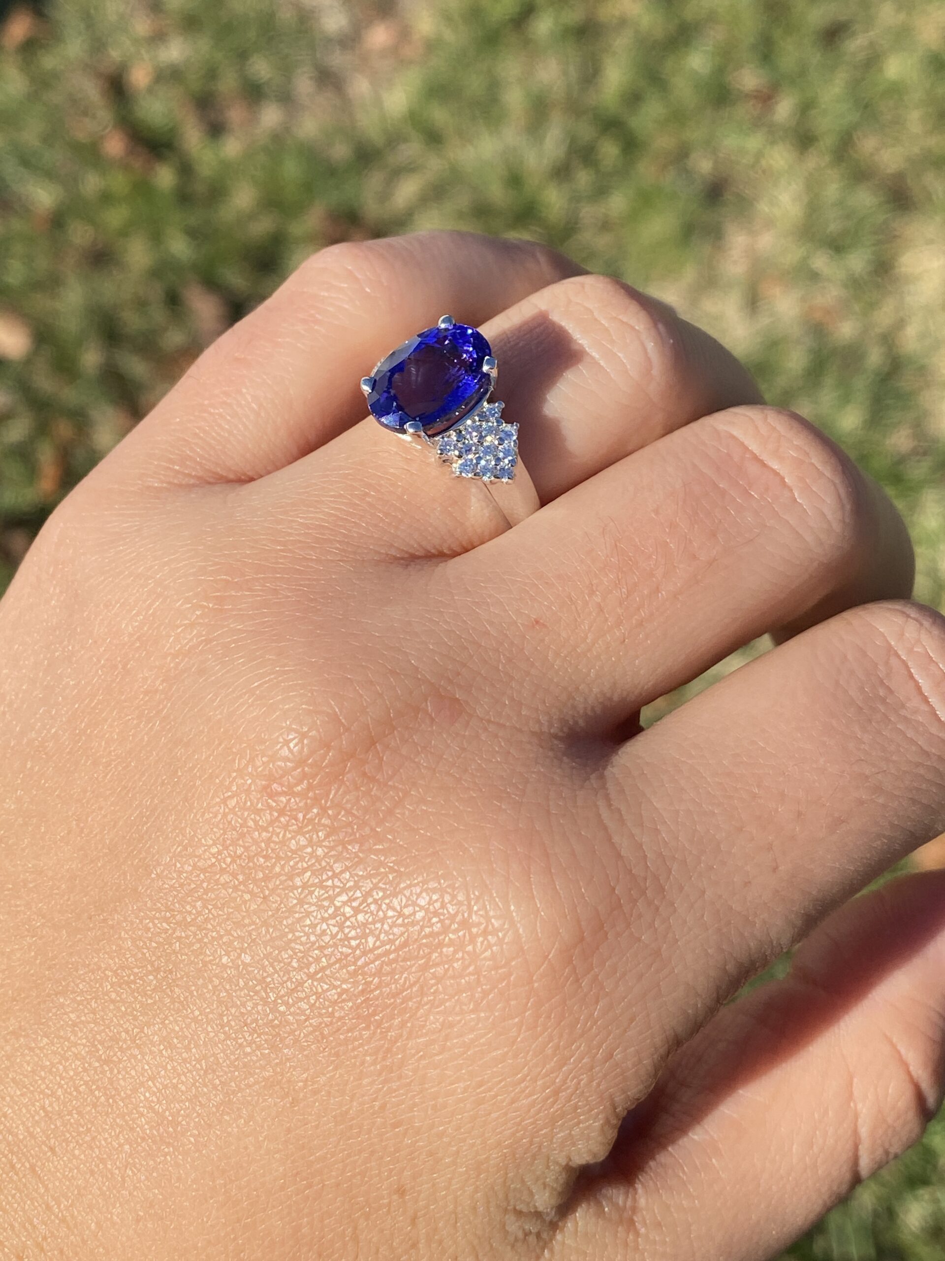 The 153rd Avenue: Oval Brilliant Cut Tanzanite and Natural Diamond Ring in White Gold - Image 9