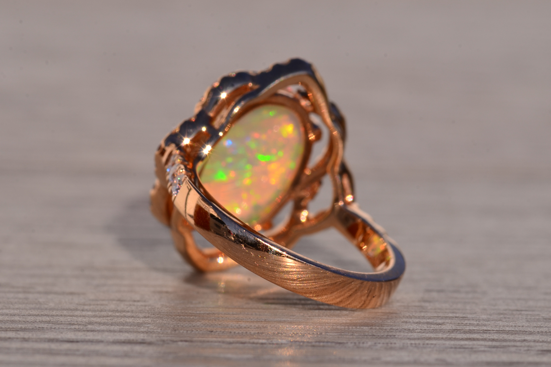 SOLD - The 144th Avenue: Cabochon Natural Opal and Diamond Ring in Rose Gold - Image 4