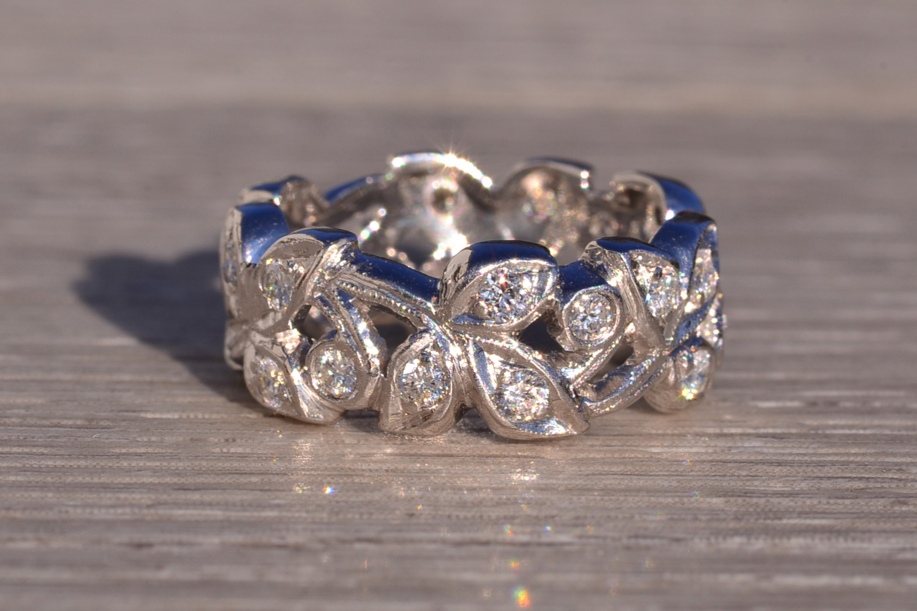 SOLD - The Flara: Antique Diamond Floral Eternity Band in Platinum - Image 2