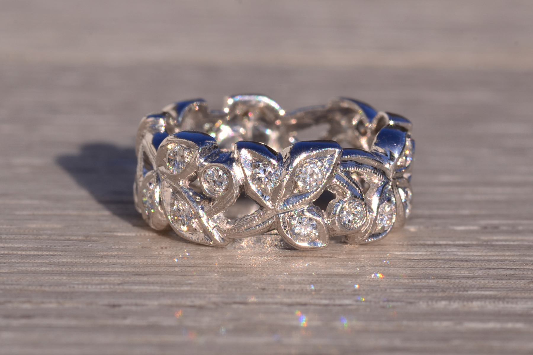 SOLD - The Flara: Antique Diamond Floral Eternity Band in Platinum - Image 3