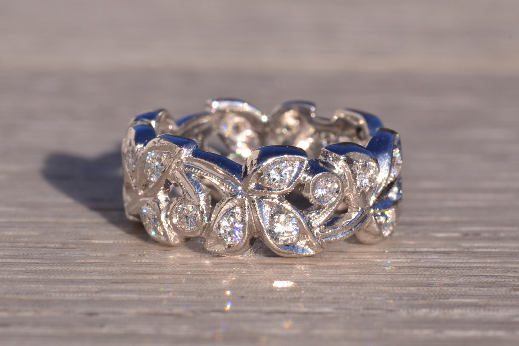 SOLD - The Flara: Antique Diamond Floral Eternity Band in Platinum - Image 4