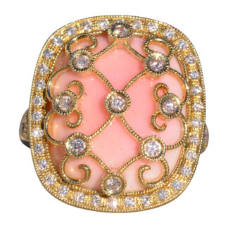 The 154th Avenue: Pink Coral and Natural Diamond Cocktail Ring in Yellow Gold