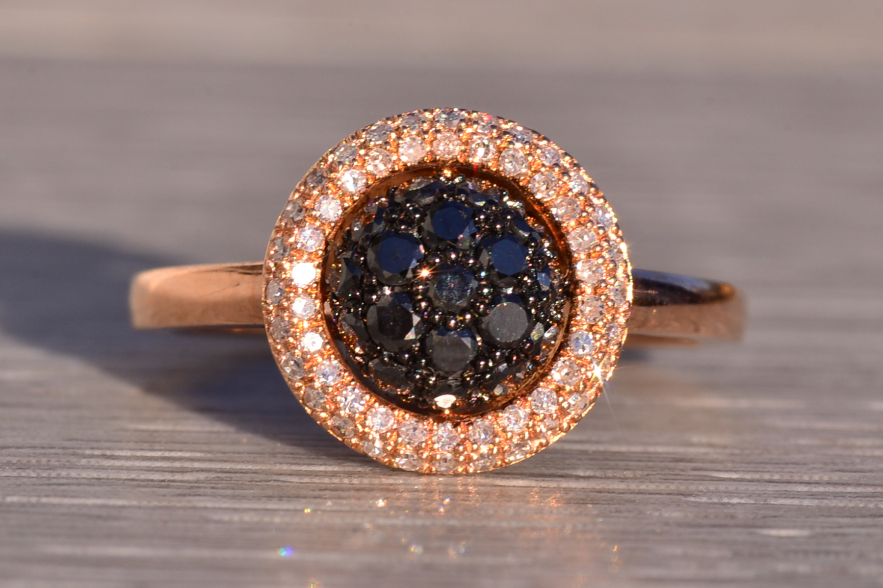 SOLD - The 134th Avenue: Black and White Natural Diamond Ring in Rose Gold - Image 2