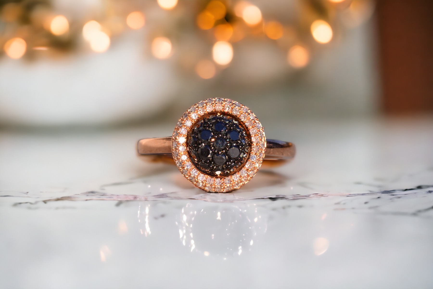 SOLD - The 134th Avenue: Black and White Natural Diamond Ring in Rose Gold - Image 11