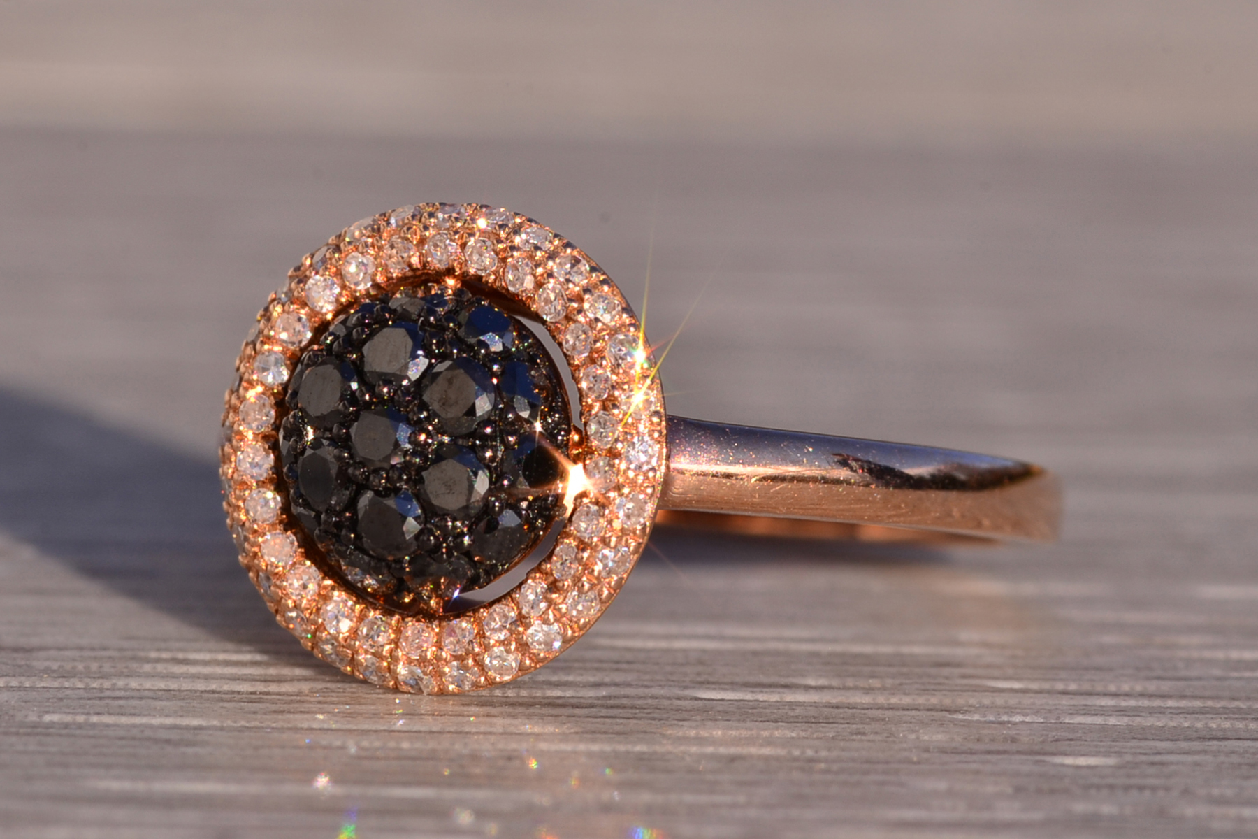 SOLD - The 134th Avenue: Black and White Natural Diamond Ring in Rose Gold - Image 3