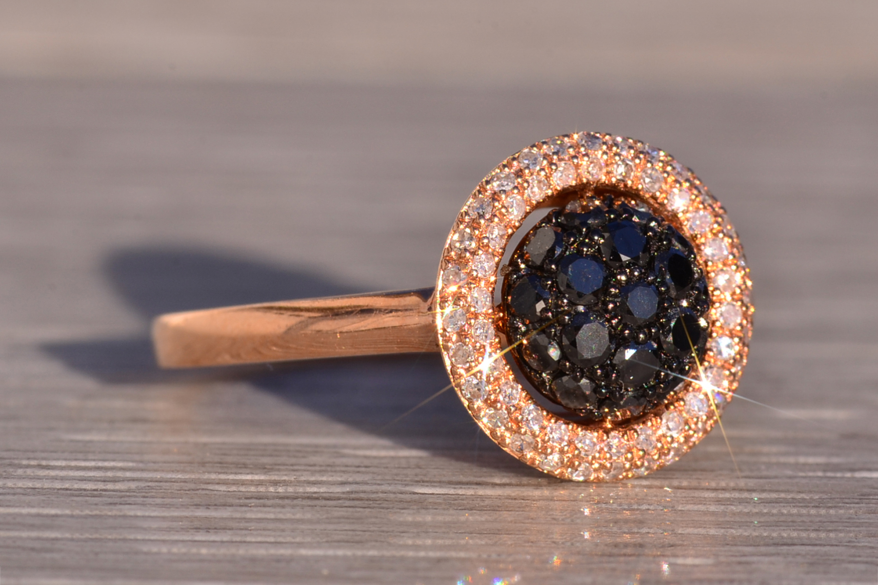 SOLD - The 134th Avenue: Black and White Natural Diamond Ring in Rose Gold - Image 6