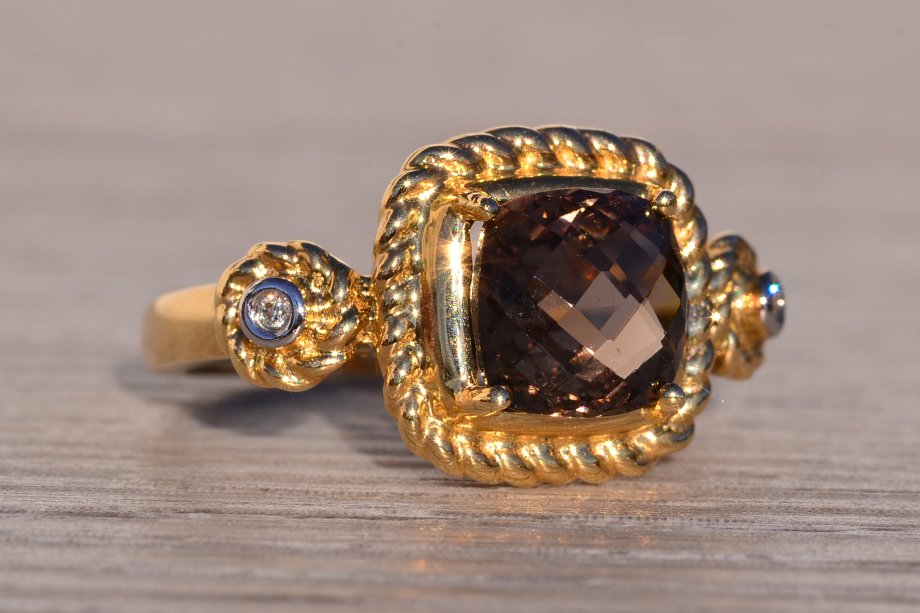 The 156th Avenue: Sophia Signed Cushion Checkerboard Cut Smokey Quartz and Natural Diamond Ring - Image 6