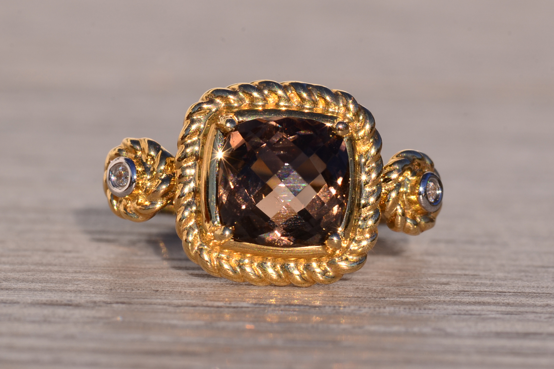 The 156th Avenue: Sophia Signed Cushion Checkerboard Cut Smokey Quartz and Natural Diamond Ring - Image 7